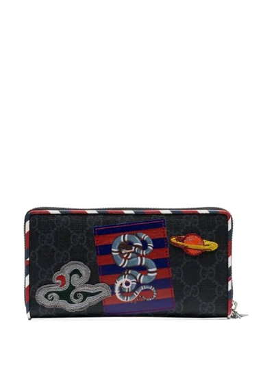 Shop Gucci Black Night Courier Applique Canvas Wallet