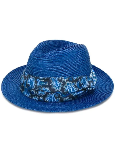 Shop Etro Check Pattern Embellished Hat - Blue