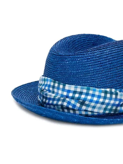 Shop Etro Check Pattern Embellished Hat - Blue