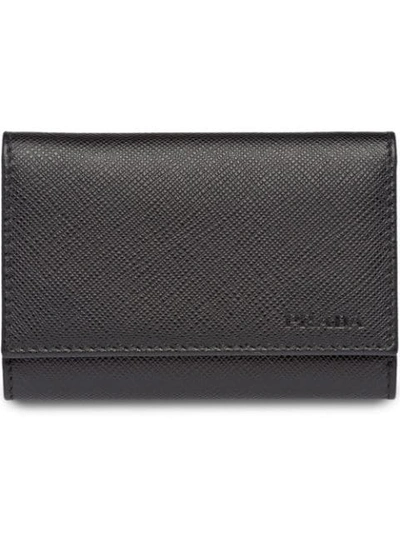 Shop Prada Saffiano Leather Keyring In Black