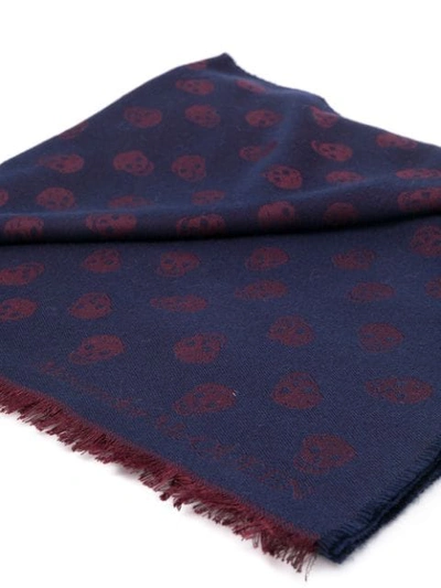 Shop Alexander Mcqueen Skull Embroidered Scarf In Blue