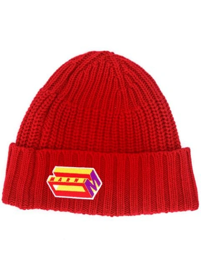 Shop Marni Logo Beanie Hat In Red