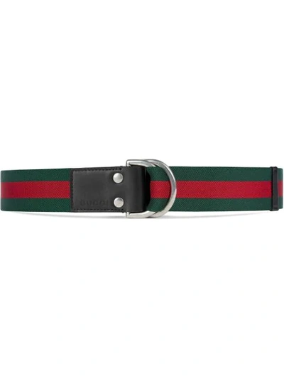 Shop Gucci Web Belt With D In 1060 Green Red