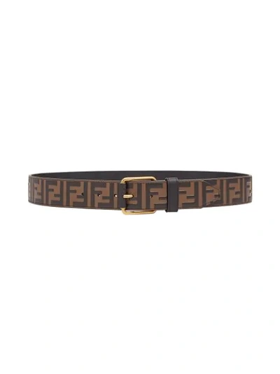 Shop Fendi Embossed Double F Logo Belt In Brown
