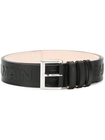 Shop Balmain Logo Embossed Belt In Black