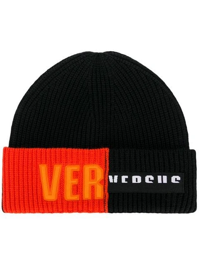 Shop Versus Logo Patch Beanie Hat In Black