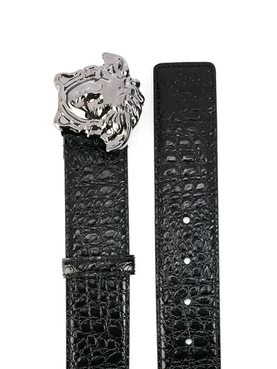 Shop Versace Crocodile-effect Medusa Palazzo Belt In Black
