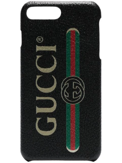 Shop Gucci Multicoloured Iphone 8+ Logo Leather Phone Case In Black