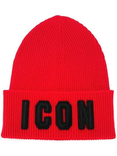 DSQUARED2 ICON EMBROIDERED BEANIE - 红色