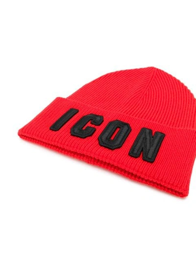 Shop Dsquared2 Icon Embroidered Beanie In Red