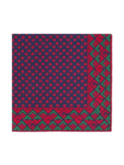Shop Gucci Geometric G Print Silk Pocket Square In Blue