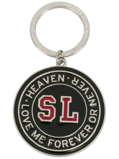 Shop Saint Laurent Designer Logo Keyring In Black