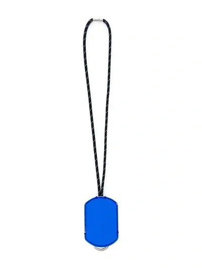 Shop Maison Margiela Logo Leather Tag Keyring In Blue
