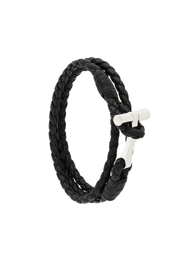 Shop Tom Ford Woven Leather String Bracelet In Black