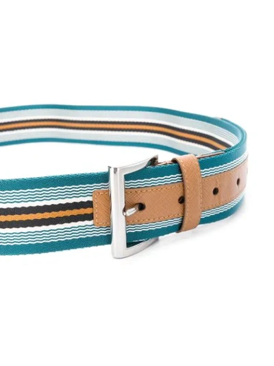Shop Prada Striped Woven Belt In Blue