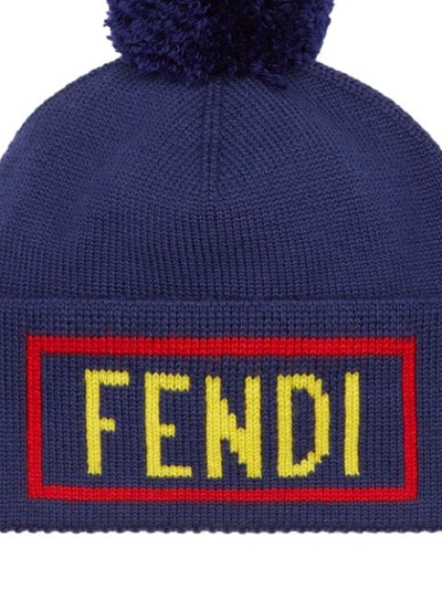 Shop Fendi Logo Patch Beanie Hat In F0qa2-blue