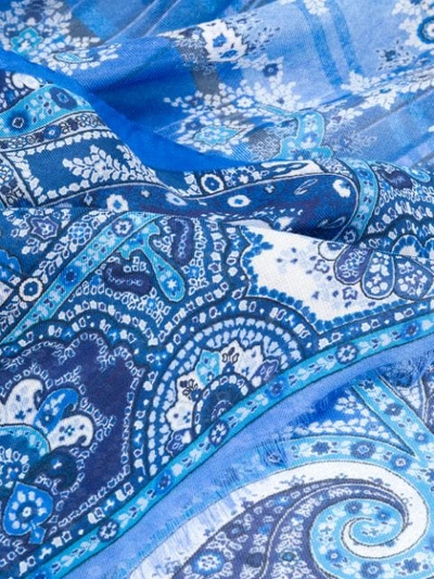 Shop Etro Paisley And Check Scarf In Blue