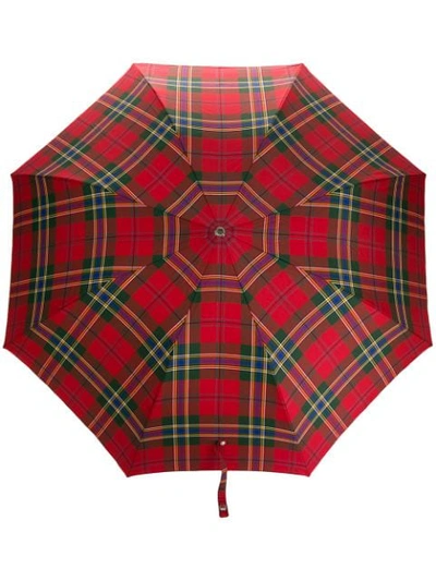 Shop Alexander Mcqueen Plaid Printed Umbrella In Red