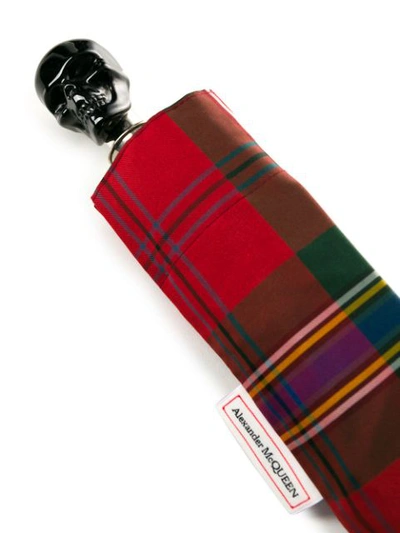 Shop Alexander Mcqueen Plaid Printed Umbrella In Red