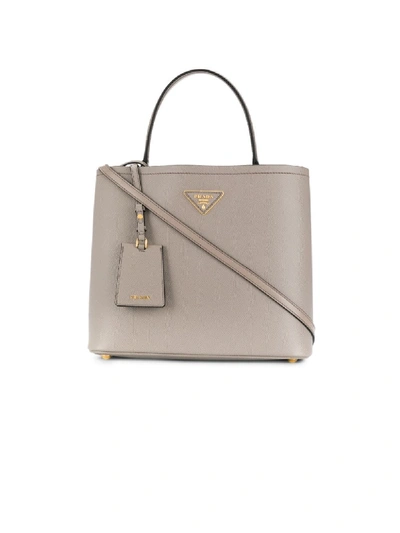 Shop Prada Double Saffiano Leather Bag In Grey