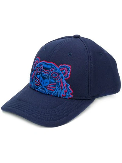 Shop Kenzo Tiger Embroidered Cap In Blue