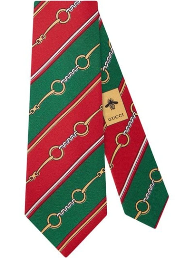 Shop Gucci Horsebit Chain Silk Tie In Green