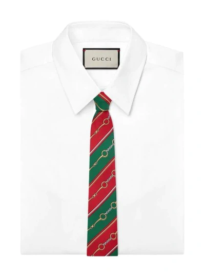 Shop Gucci Horsebit Chain Silk Tie In Green