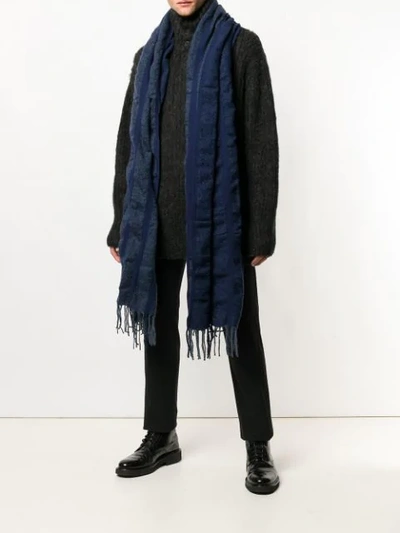 Shop Yohji Yamamoto Fringed Hem Long Scarf - Blue