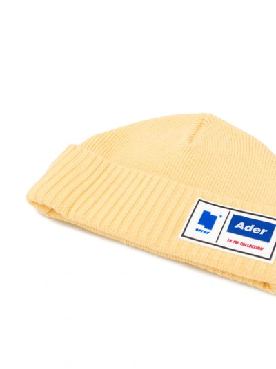 Shop Ader Error Ribbed Knit Logo Beanie - Yellow