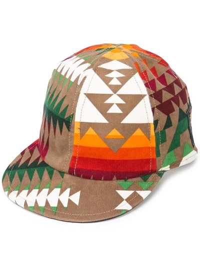 Shop Sacai Aztec Pattern Cap In Brown
