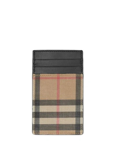 Shop Burberry Vintage Check E-canvas And Leather Card Case In Black