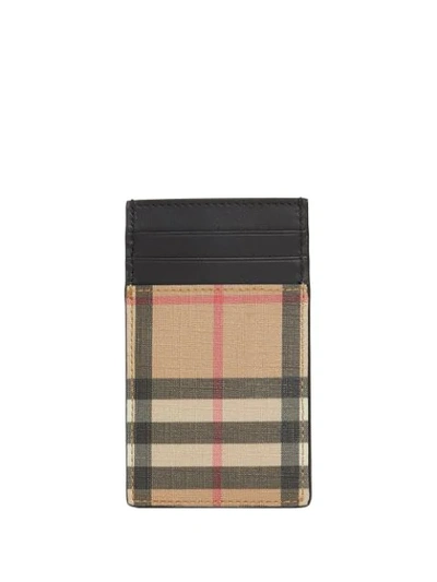 Shop Burberry Vintage Check E-canvas And Leather Card Case In Black