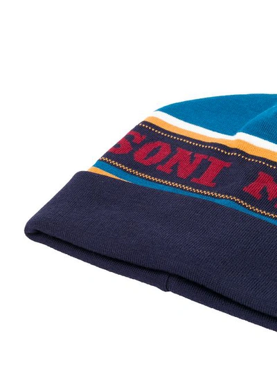 Shop Missoni Knitted Logo Hat In Blue