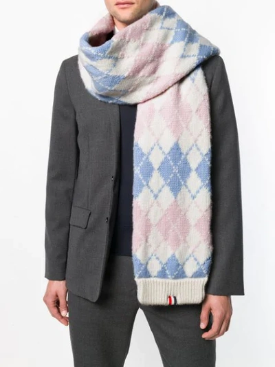 Shop Thom Browne Argyle Intarsia Cashmere Scarf In Blue