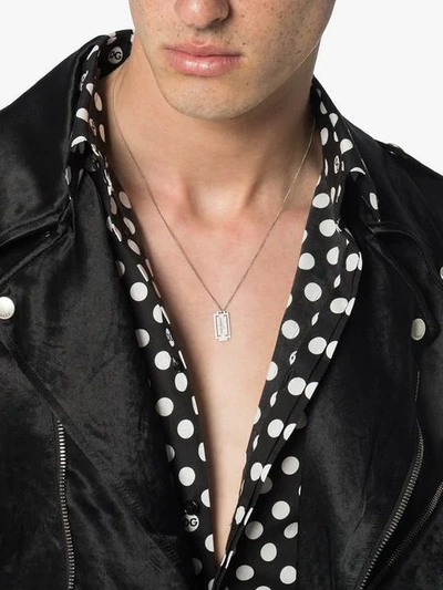 Shop Saint Laurent Metallic Silver Razor Blade Pendant Necklace