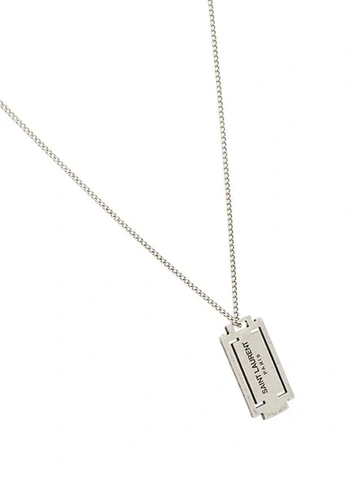 Shop Saint Laurent Metallic Silver Razor Blade Pendant Necklace