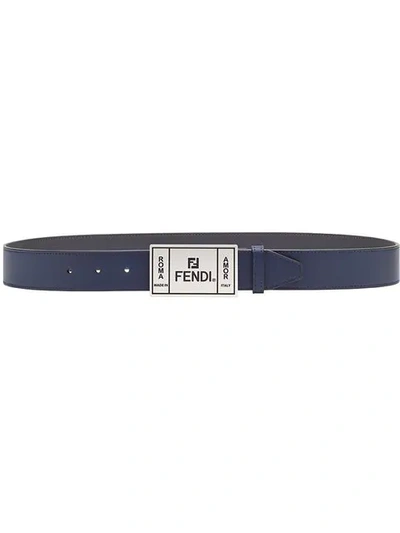 Shop Fendi Label Buckle Belt In F1thr-bluberry+ Asphalt +s