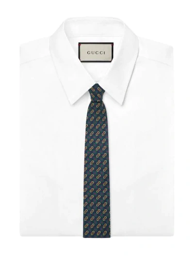 Shop Gucci Horsebit Rhombus Silk Tie In Blue