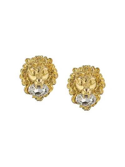 Shop Gucci Lion Head Earrings In Gold