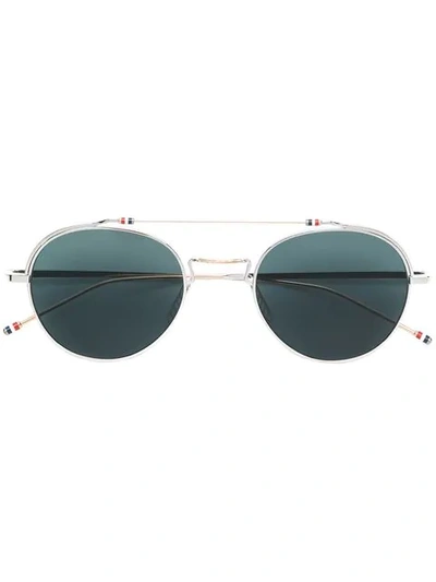 Shop Thom Browne Aviator Sunglasses In Silver