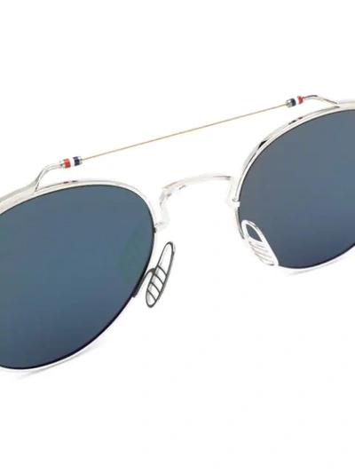 Shop Thom Browne Aviator Sunglasses In Silver