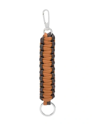 Shop Bottega Veneta Woven Keyring In Brown