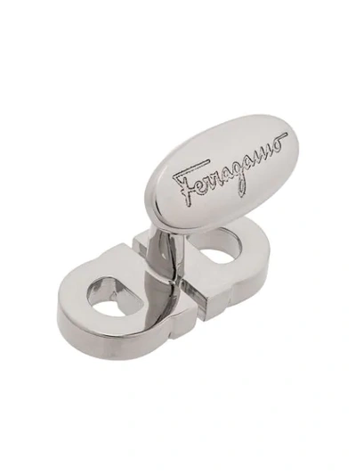 Shop Ferragamo Double Gancini Cufflinks In Silver