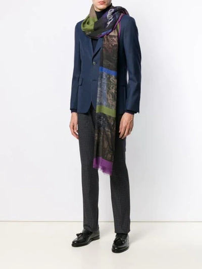 Shop Etro Patchwork Print Scarf In Blue