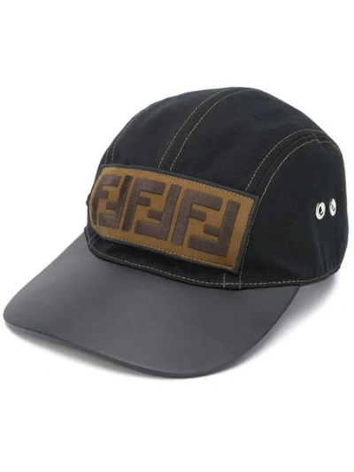 Shop Fendi Leather Visor Ff Logo Hat In Black