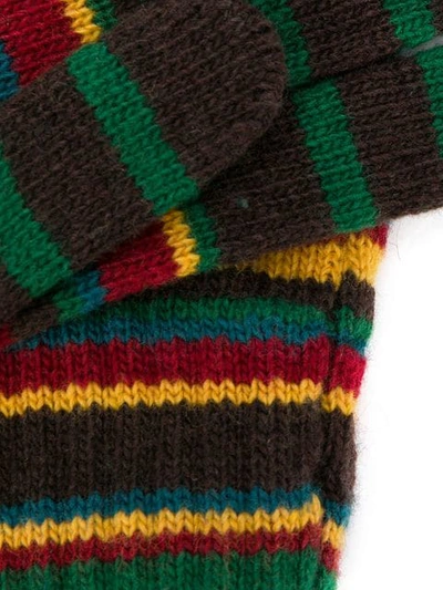 Shop Paul Smith Striped Knit Gloves In Brown