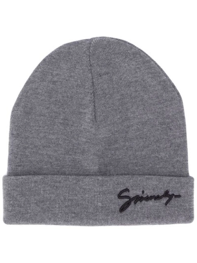 Shop Givenchy Signature Logo Beanie In Grey