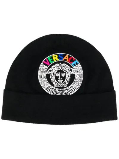 Shop Versace Medusa Emblem Beanie Hat - Black