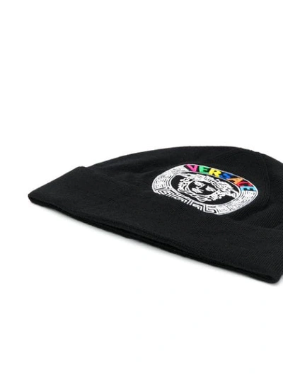 Shop Versace Medusa Emblem Beanie Hat - Black