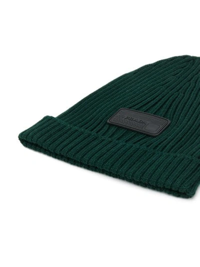 Shop Prada Knitted Logo Hat In Green